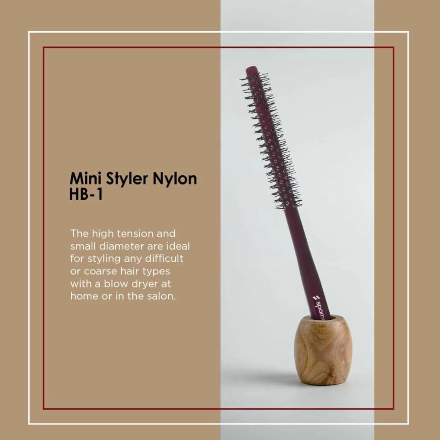 SPORNETTE Mini Styler Nylon Bristle Hairbrush - 0.75 Inch Travel Size for Smoothing & Shine