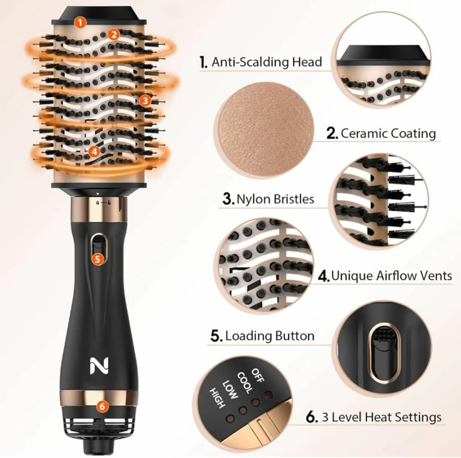 Natrial Hair Dryer Brush 2-in-1: Blow Dryer & Straightener for Frizz-Free Salon Blowout, Volumizing Styler for All Hair Types