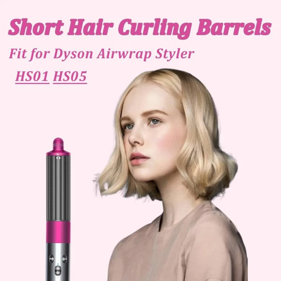 Chuancheng 2-in-1 40mm Curling Barrels for Dyson Airwrap HS01/HS05, Rose Red Short Hair Styler Attachments, Automatic Curling Wand for Dyson Styler