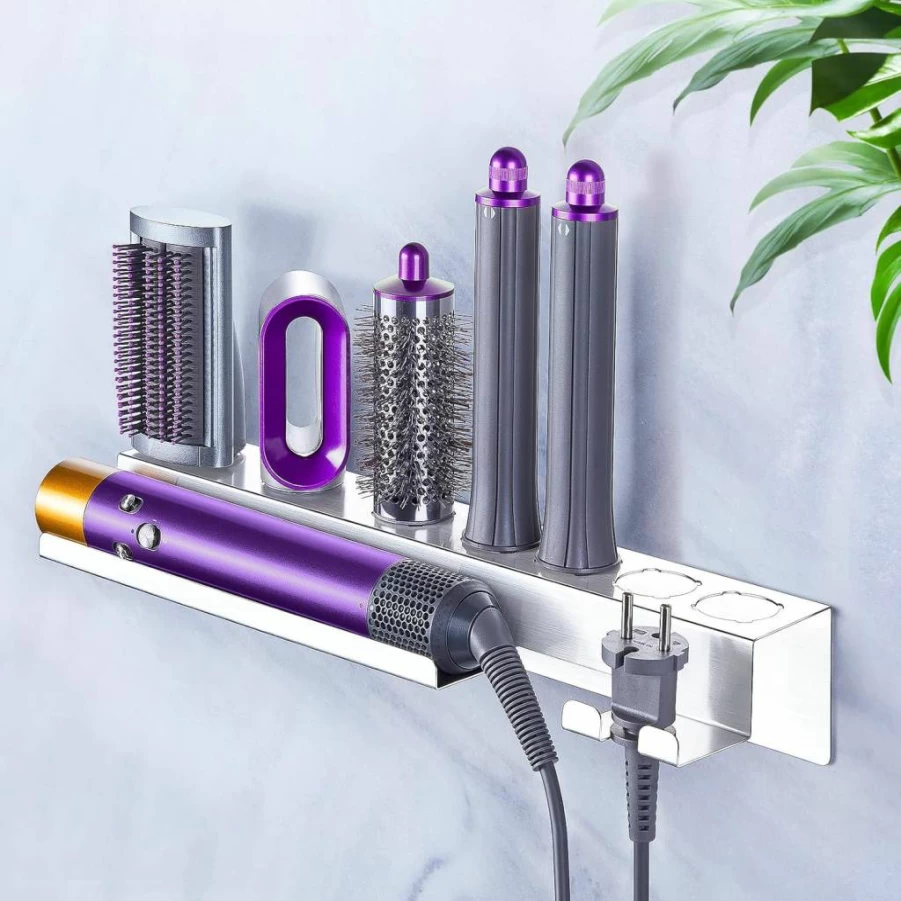 YAYINLI Wall Mounted Hair Dryer Holder - 7-in-1 Styler & Curling Iron Organizer with Adhesive for Bathroom Storage