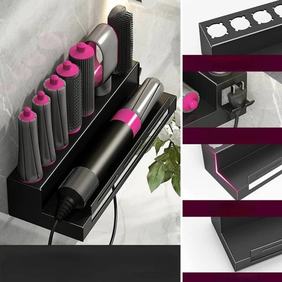 Lumclaw Wall Mounted Hair Tool Organizer for Dyson Airwrap, Curling Iron Holder, Bathroom Storage Shelf for Hair Dryer and Styling Accessories