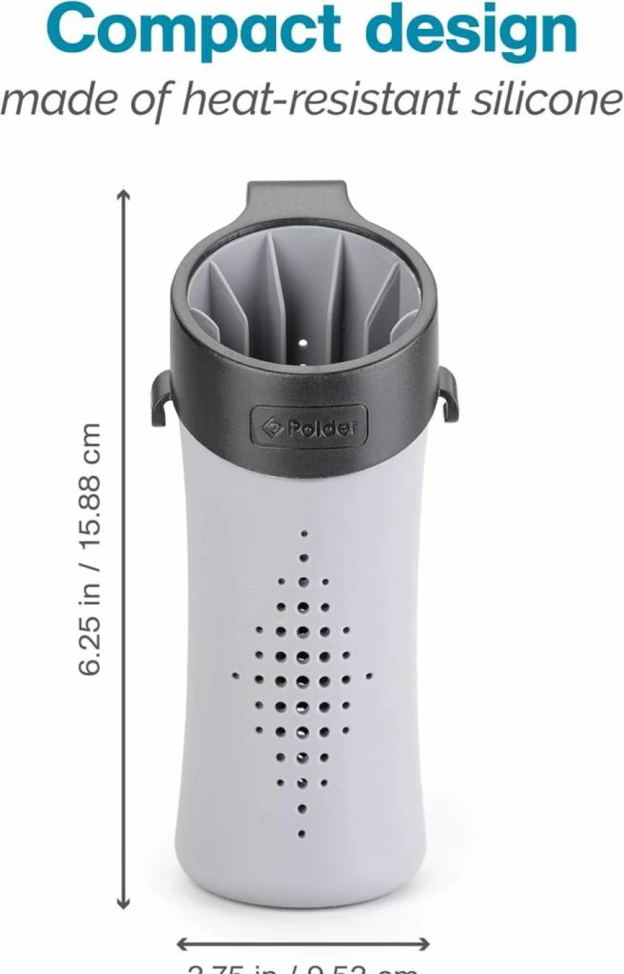 Polder BTH-7030-94 Gray Hair Tool Organizer, Heat-Resistant Styling Caddy, 3.75" x 3" x 6.25" Storage for Hot Irons & Accessories