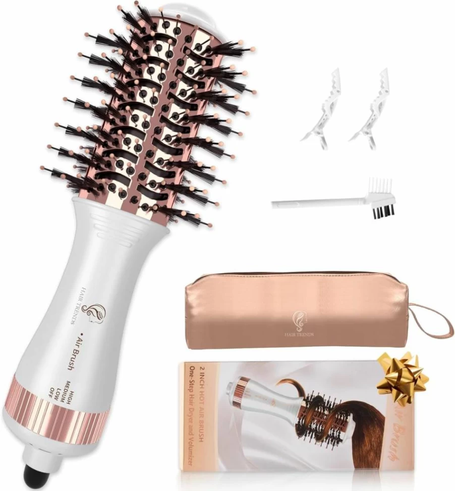 Hair Trends 1.5 Inch Ionic Round Brush Blow Dryer - Negative Ion Hot Air Styler for Volumizing & Frizz Control, 4-in-1 Hair Dryer Brush (Non-European Use)