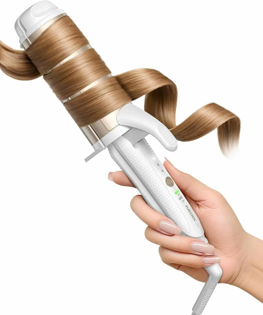 FURIDEN Lite 2-in-1 Dual Voltage Curling Iron (110V-240V) - 1.5 Inch Ceramic Barrel for Long & Medium Hair - Europe & Travel Friendly Hair Styler