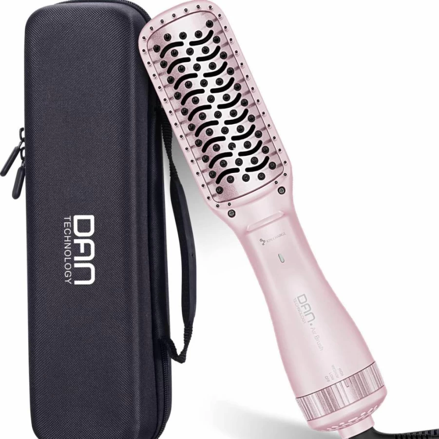 DAN Technology Hair Dryer Brush - 600W Negative Ion Styler for Damaged Hair, 3 Heat & 2 Speed Settings, Pink Nylon Paddle Brush with ALCI Safety Plug, Professional Hair Care & Styling Tool