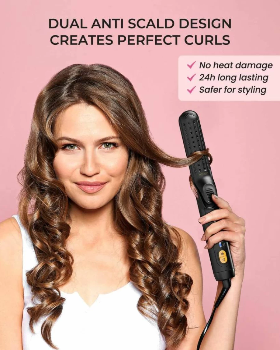WEEYUM 2-in-1 Hair Straightener & Curler with 360° Airflow Technology, Ceramic Tourmaline Styler for All Hair Types, Dual Voltage Gold Hair Iron