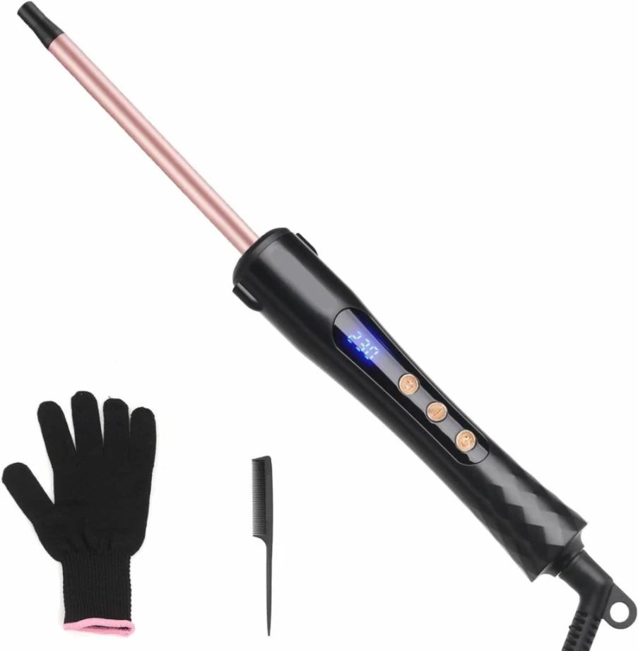 UNOBEY 19mm Ceramic Hair Curling Wand with Digital Display, Adjustable Temperature, Dual Voltage, Clip & Glove Included for Short to Long Hair Styling