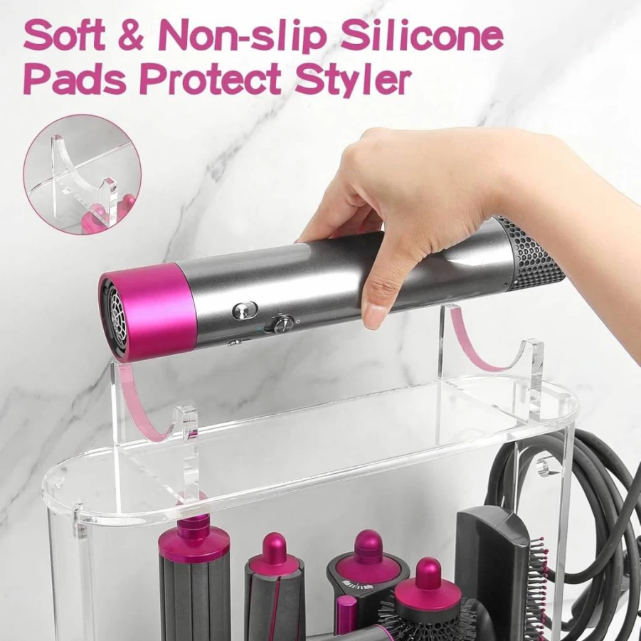 Affogato Acrylic Dyson Airwrap Organizer Stand - 6 Slot Countertop Storage Holder for Long Barrel Attachments, Styler Accessories & Bathroom Desktop Organization