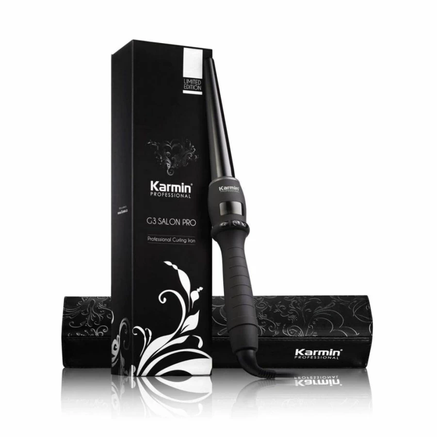 KARMIN G3 Salon Pro Tourmaline Ceramic Hair Curling Wand - 1/2 to 1 Inch Tapered Barrel, Fast Heating, Dual Voltage, Professional Curling Iron for Beach Waves, Black