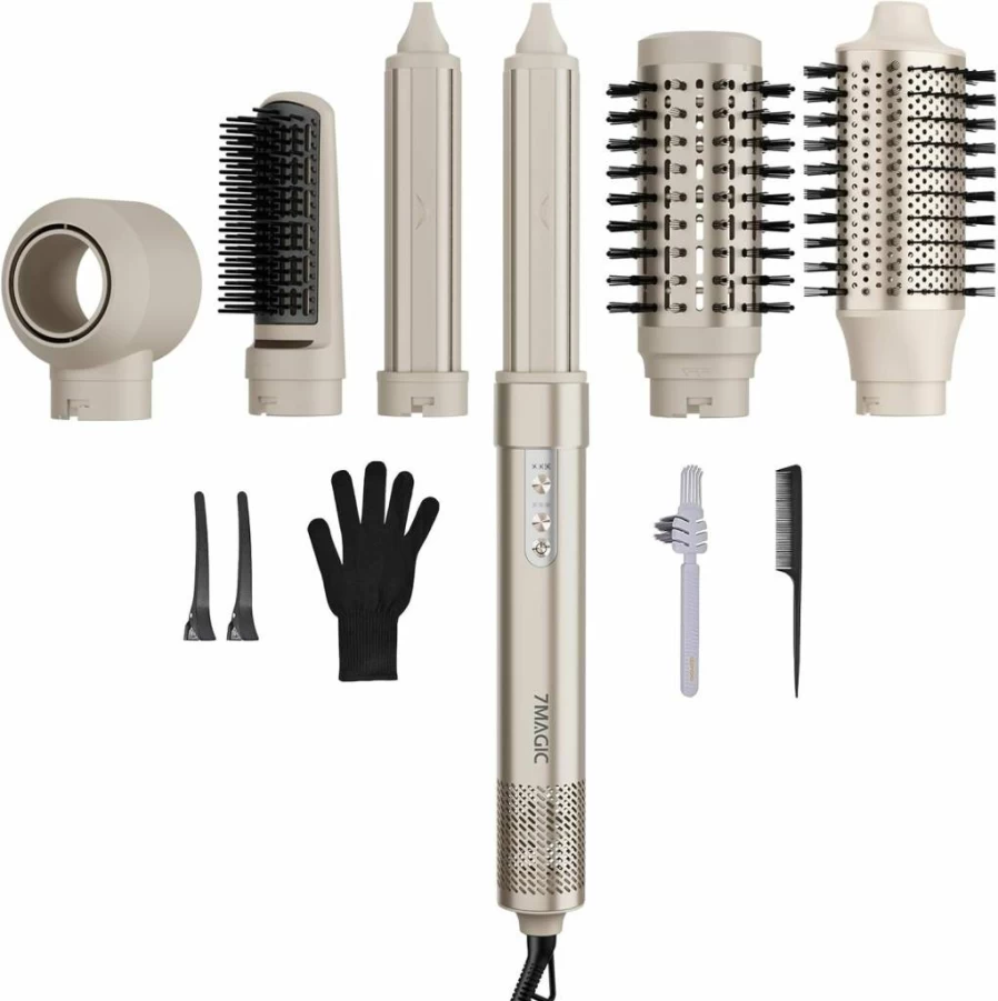7MAGIC Professional 6-in-1 Ionic Hair Dryer Brush - 110,000 RPM High-Speed Blow Dryer for Curling, Volumizing & Straightening with Negative Ion Technology