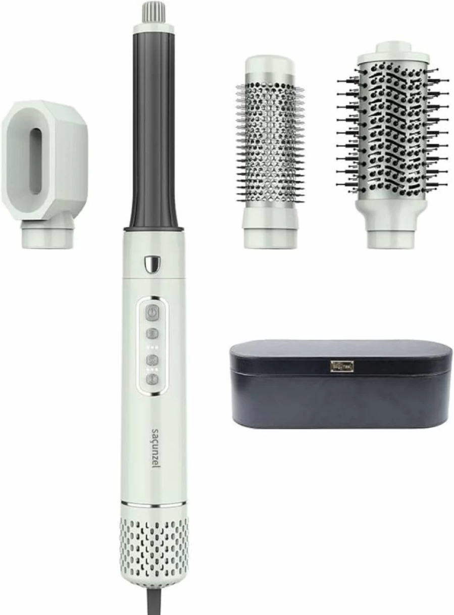 Sacunzel 4-in-1 Ionic Hair Dryer Brush with Negative Ion Technology, Blow Dryer, Curling Styler & Volumizing Hot Air Brush for Fast Drying & Frizz Control