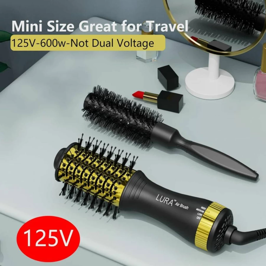 LURA 2-In-1 Hot Air Styling Brush & Blow Dryer for Shoulder-Length Hair, Small Round Brush for Smooth & Voluminous Styles