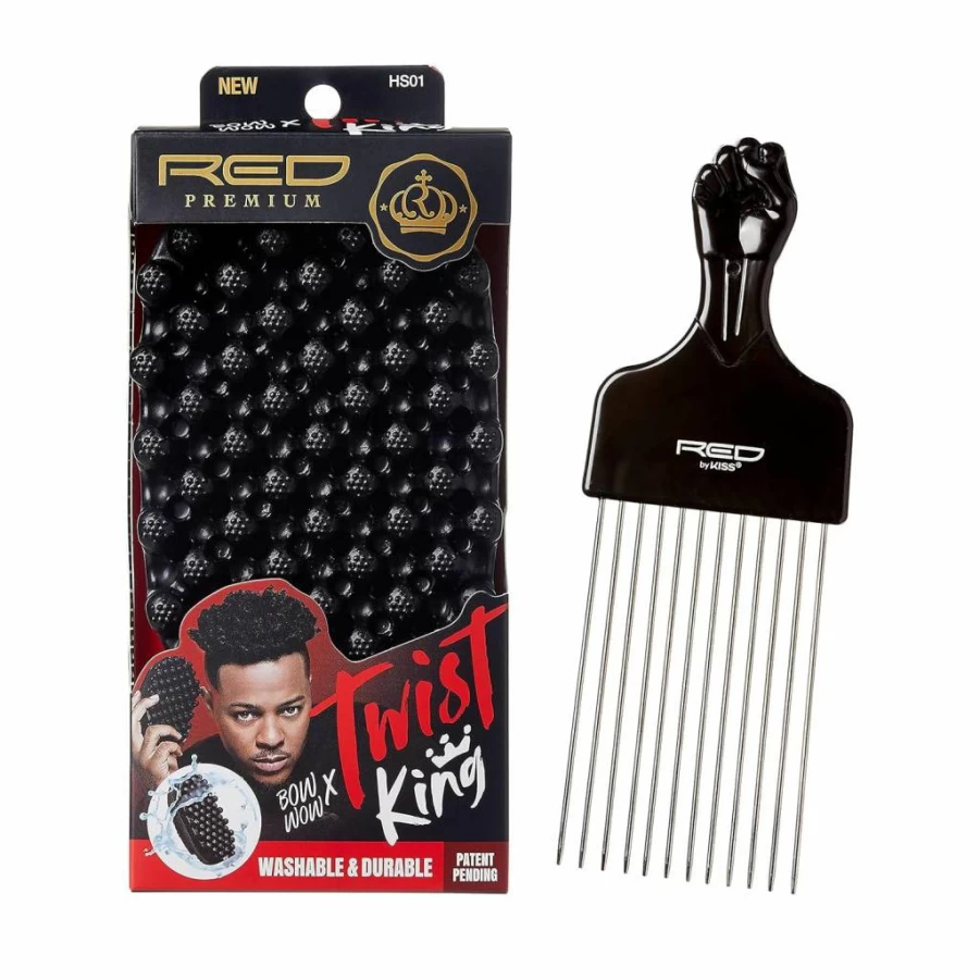 Red by Kiss Premium Afro Curl Sponge Brush - Durable Twist Styler for 4C, Coily, Curly Hair, Barbers & Daily Use, Washable Large Styling Pik Racket
