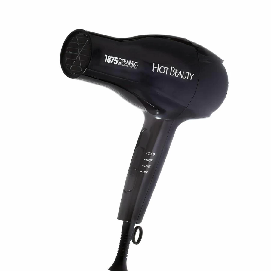 Hot Beauty 1875W Ceramic Hair Dryer with 2 Attachments - Lightweight Fast Drying Blow Dryer for Home & Travel, Adjustable Heat/Speed Settings, Ionic Styler