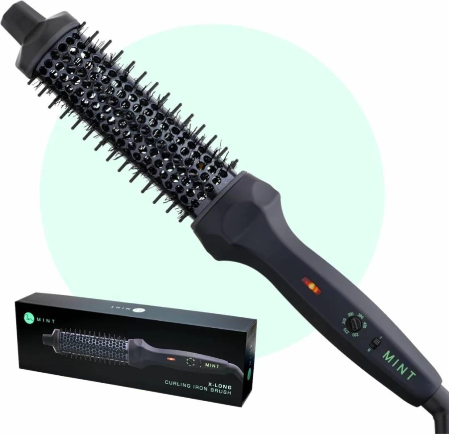 MINT Ceramic Thermal Curling Iron Brush – 1 1/3 Inch Extra-Long Barrel for Effortless Curls, Volume & Waves, 230-430°F Dual Heater, Long-Lasting Styling, Professional Round Hair Styler