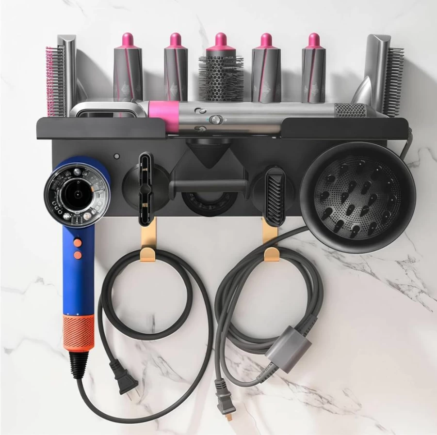 NOVENTIX Wall Mounted 2-in-1 Holder for Dyson Airwrap & Hair Dryer - Compatible with Supersonic, Nural Models - Organizer Stand for Attachments