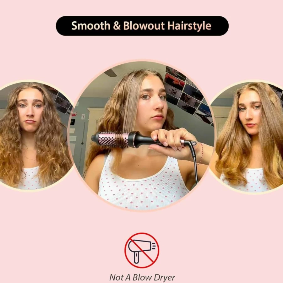 CIVEYA 1.5 Inch Heated Round Brush - Thermal Styler for Blowout & Curls with Negative Ion Technology