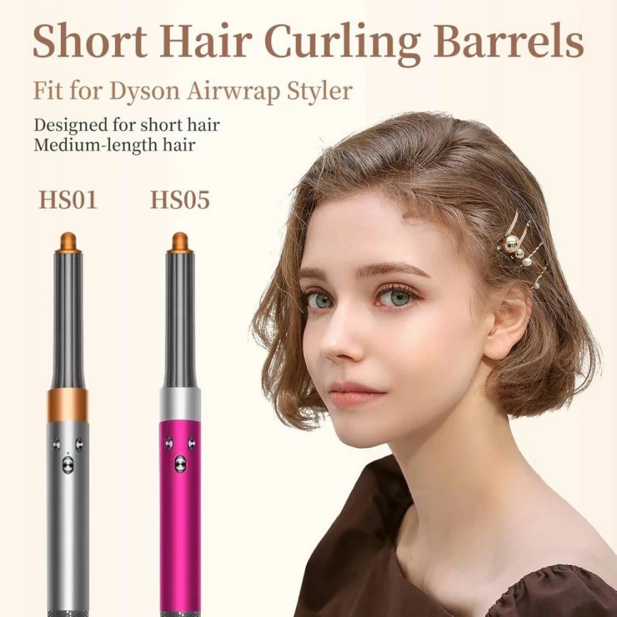 Chuancheng 1.2 Inch/30mm Short Hair Curling Barrels for Dyson Airwrap HS01 HS05, 2-in-1 Automatic Curling Iron Attachment, Gold Styling Tool for Short Hair