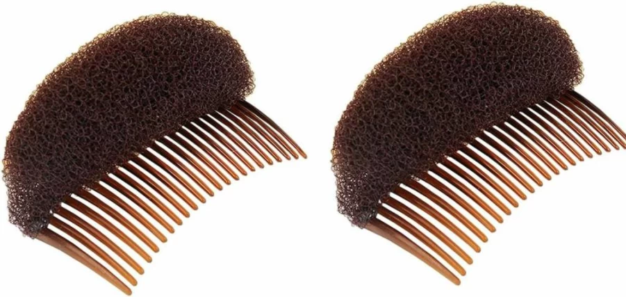 Erioctry 2-Pack Hair Volume Inserts - Bump It Up Styling Clips for Beehive, Bun Maker, Hair Comb Accessories (Brown)