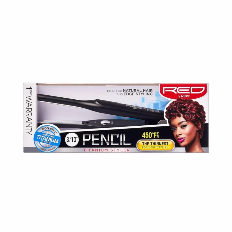 Red by Kiss Titanium Styler Pencil Flat Iron - 3/10" Ultra-Precise Edge for Pixie Cuts, 450°F Max Heat, Frizz-Free Styling, Instant Temperature Control for Professional & Home Use