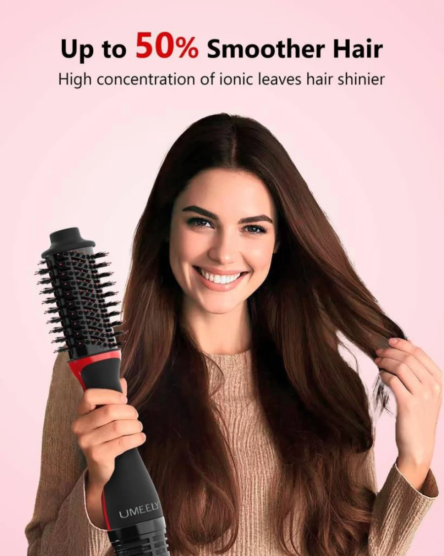 Umeely 2" Ionic Hair Dryer Brush with Ceramic-Coated Titanium Barrel for Frizz-Free, Smooth & Shiny Blowouts – Oval Hot Air Styler Volumizer