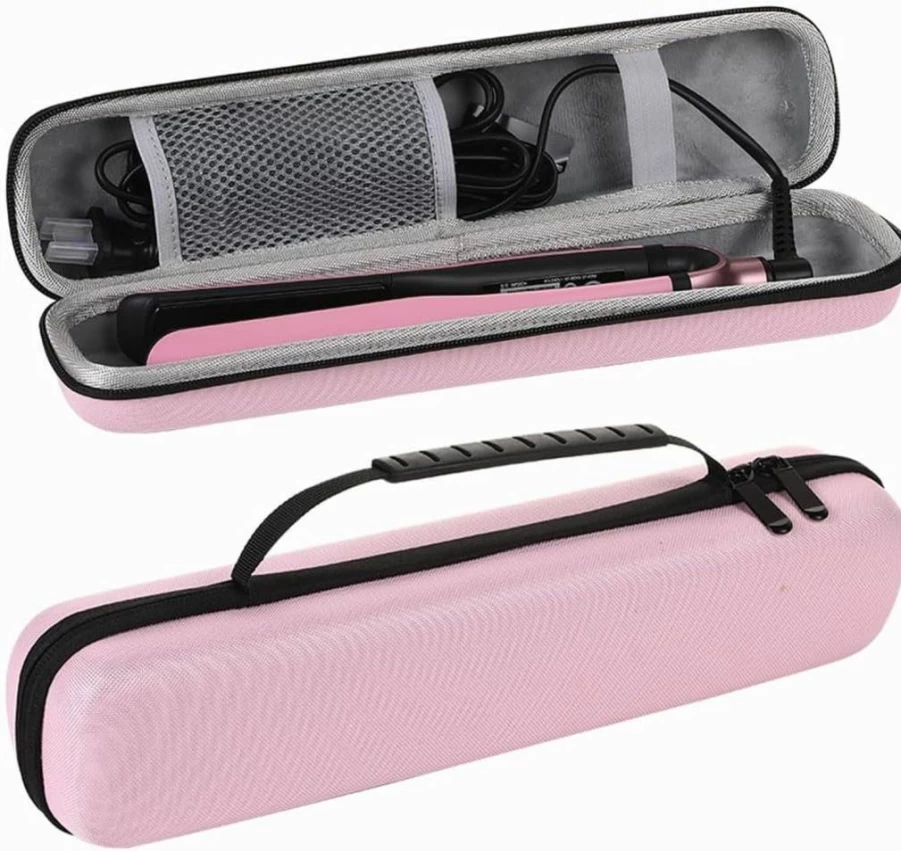 Festwarm Light Pink EVA Travel Case for Curling Iron & Hair Straightener - Portable Hard Carry Bag with Handle