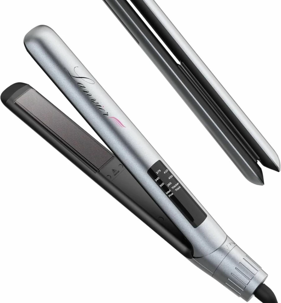 LANVIER 2-in-1 Hair Straightener and Curler with Nano Silver Tourmaline Titanium Ceramic Plates, 15-Second Fast Heating, Adjustable Temperature & Dual Voltage for Global Use