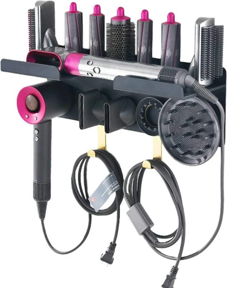Luvitory Wall Mount Holder for Dyson Airwrap – No Drill Installation, 2-in-1 Storage Shelf for Dyson Styler & Hair Dryer Attachments, Bathroom & Bedroom Organizer