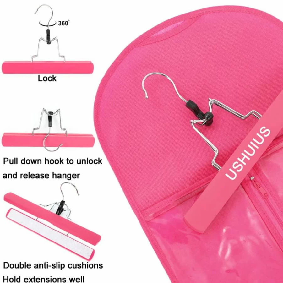 USHUIUS Extra Long Wig Storage Bag with Hanger - 31.5 Inch Portable Travel Hair Extension Holder for Multiple Wigs & Hairpieces (Black)