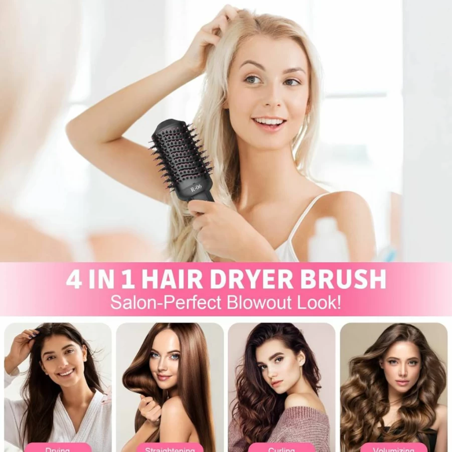 Lopeie 4-in-1 Professional Hair Dryer Brush & Styler with Oval Barrel for All Hair Types - Gold Salon Blow Dryer Volumizer