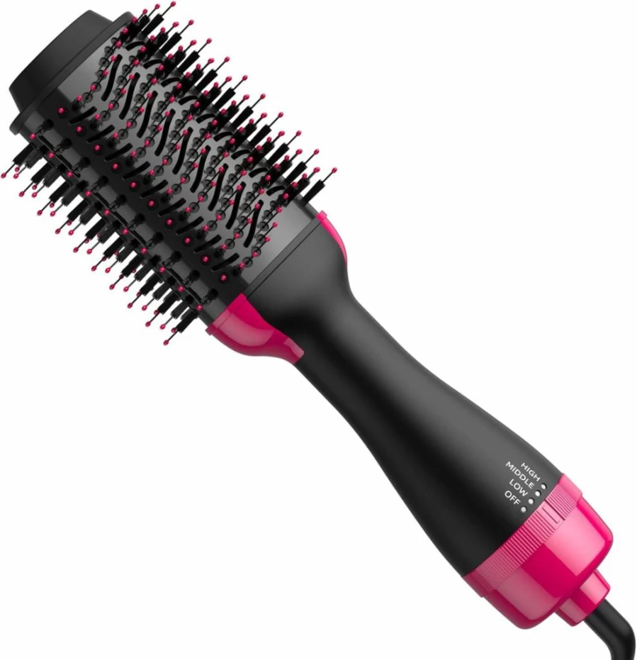 TYHGSF 4-in-1 Hot Air Brush - Hair Dryer, Styler, Volumizer for Drying, Straightening & Curling (Pink)