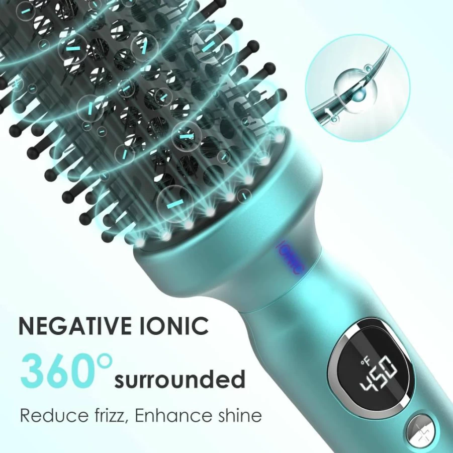 BANGMENG 1.5 Inch Thermal Round Brush with Negative Ion Technology, Dual Voltage Heated Hair Styler for Medium to Long Hair, 12 Heat Settings for Curling & Smoothing (2.1 Inch Bristles)