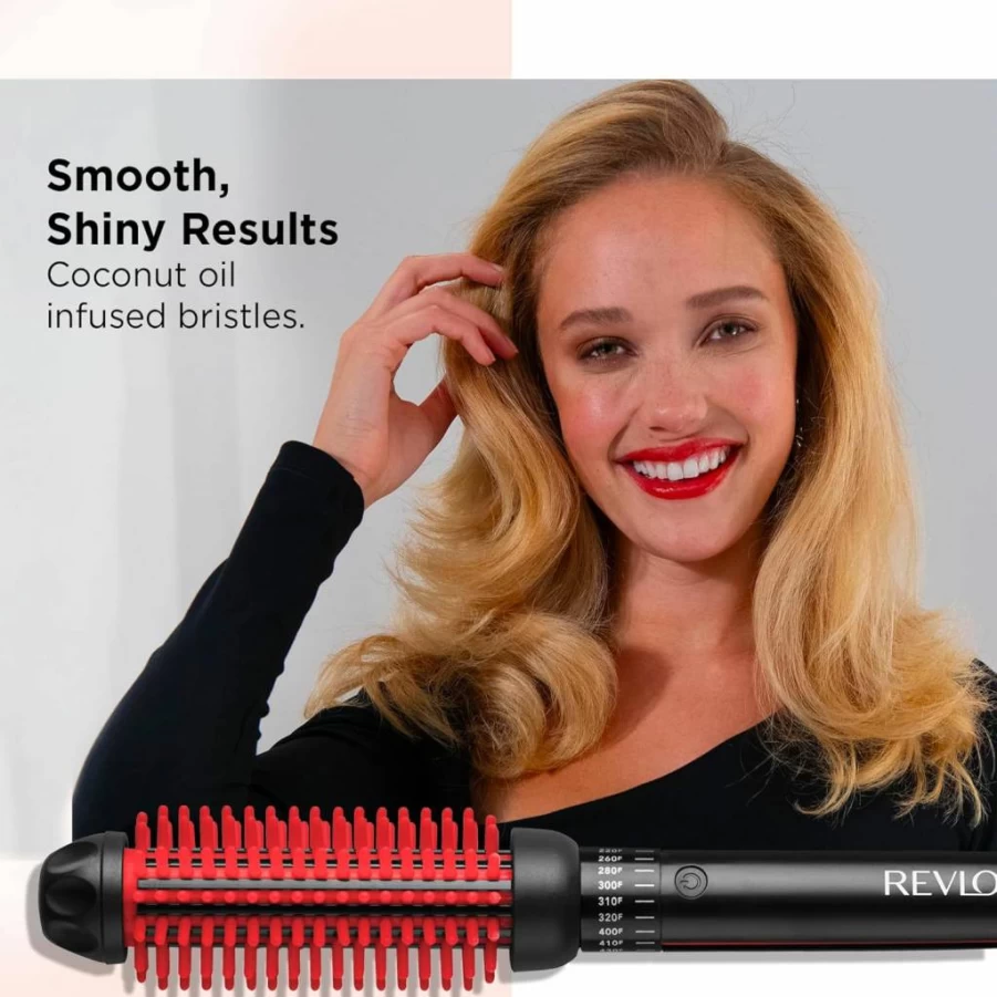 Revlon 1" Heated Hair Styling Brush with Silicone Bristles for Fast Volume & Smooth Styles - Black/Pink