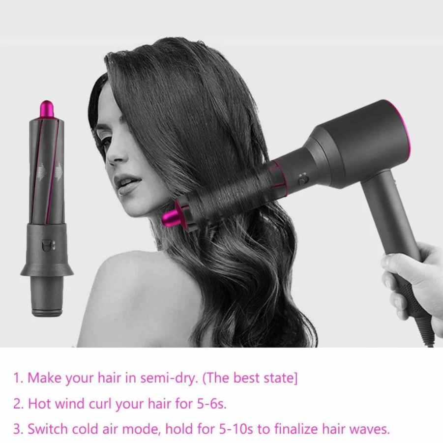 2Pcs Dxyue 1.2 Inch Curling Barrels Attachment for Dyson Supersonic Hair Dryer - Medium Short Hair Styling Tool with Automatic Curling Wand & Adapter