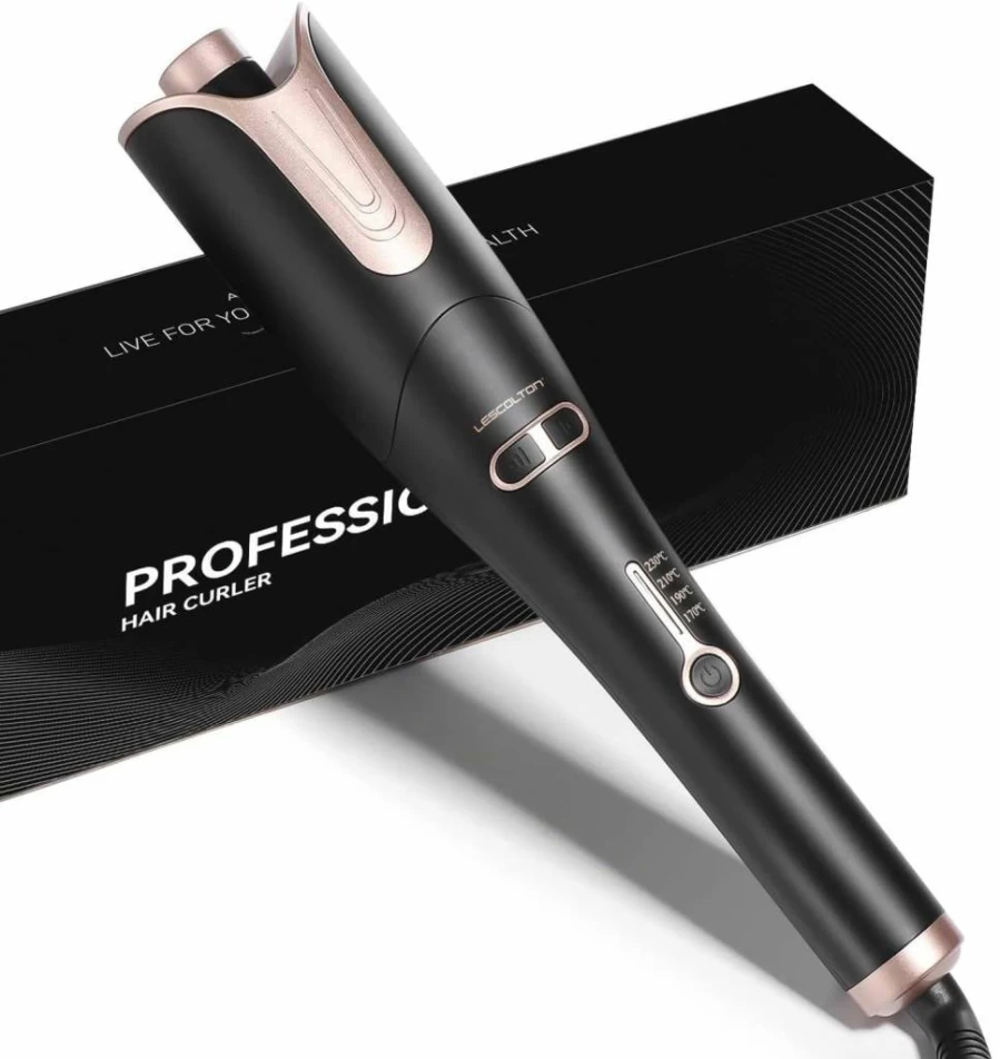 LESCOLTON Automatic Hair Curling Iron - 1 Inch Rotating Curler with 4 Temperature Settings, Dual Voltage, Anti-Scald Technology & Auto Shut-Off for Perfect Curls