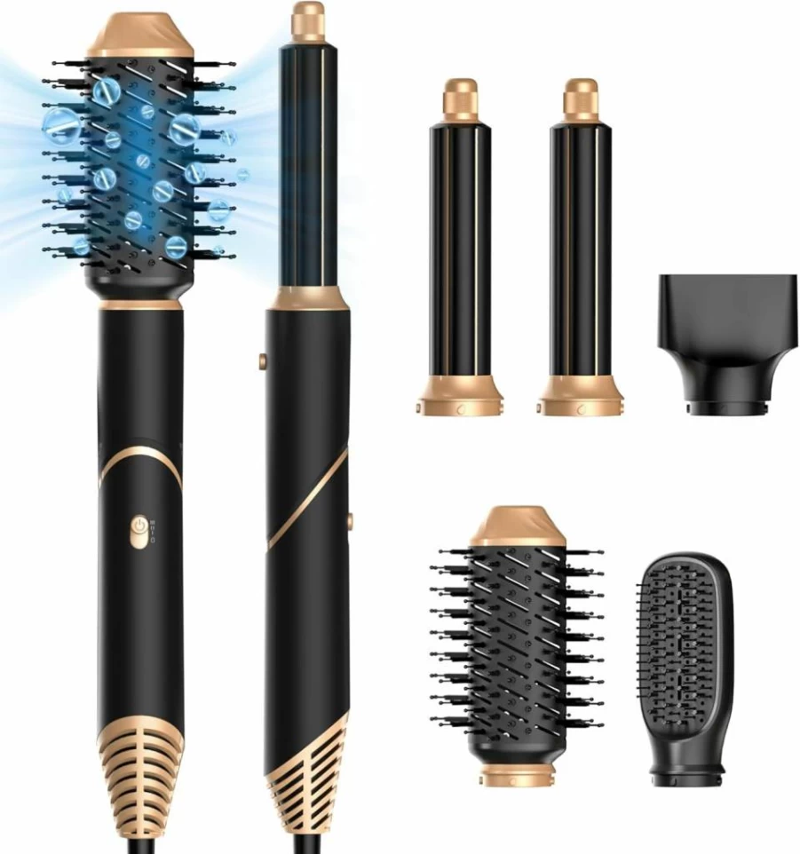 OKWRAP 5-in-1 Ionic Blow Dryer Brush with Detachable Nozzles - Hair Styler, Volumizer & Straightener for Women - Fast Drying Air Styler with Attachments