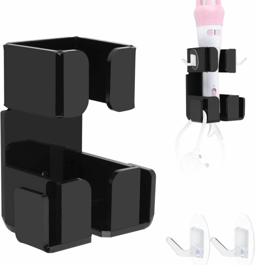 Beautyflier Wall Mount Acrylic Hair Tool Holder for Dyson Airwrap, Hair Dryer, Straightener - Bathroom Organizer (Black)