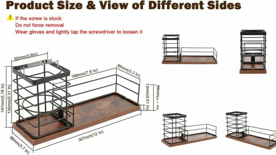 Siyzda Wooden Hair Tool Organizer - 12"x7.7"x5.8" Black Bathroom Vanity Tray for Hair Dryer, Styling Tools & Makeup Storage - Portable Countertop Holder for Bath, Bedroom