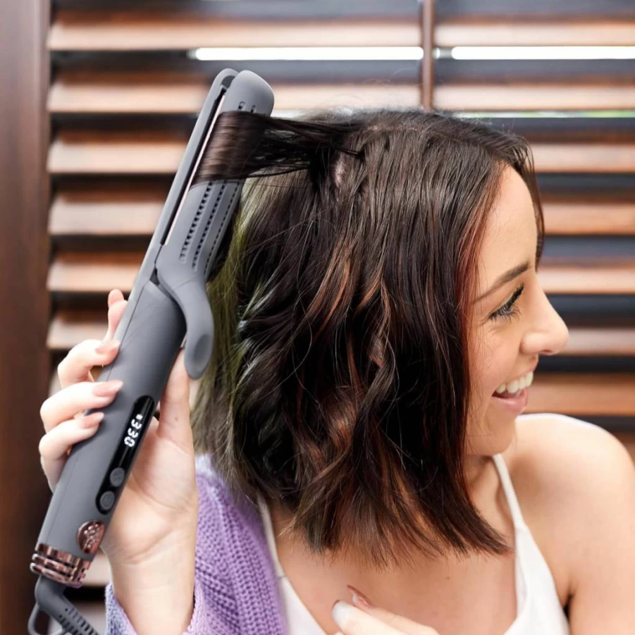 Hairitage 2-in-1 Ceramic Tourmaline Flat Iron & Curling Wand - 1.25 Inch Airflow Styler with Curved Edges for Straightening, Blowouts & Beach Waves