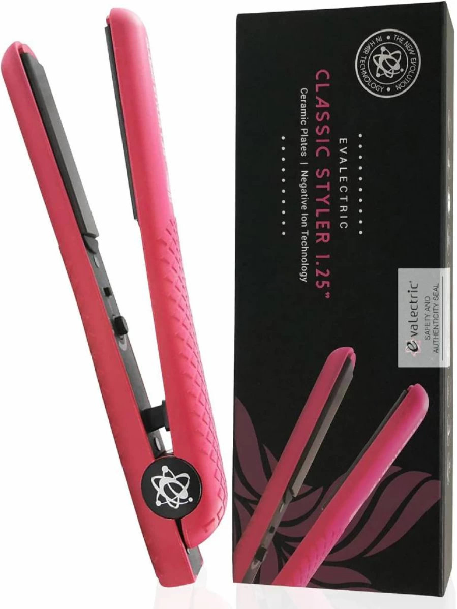 Evalectric Pink 1.25 Inch Classic Styler Hair Straightener - Professional Ceramic Flat Iron for Smooth & Shiny Hair