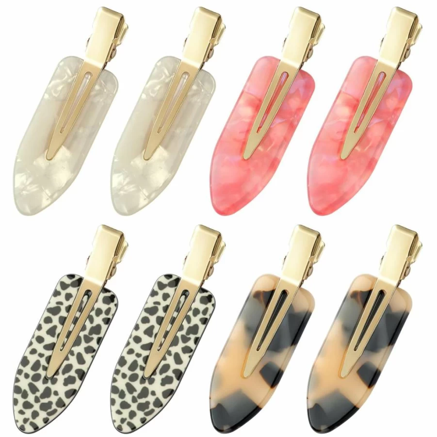 YIERSO 8 Pack No Bend Hair Clips for Women, Creaseless Duckbill Alligator Clips, Salon-Quality Acrylic Resin Hair Barrettes for Hairstyling & Makeup (Pink & White)