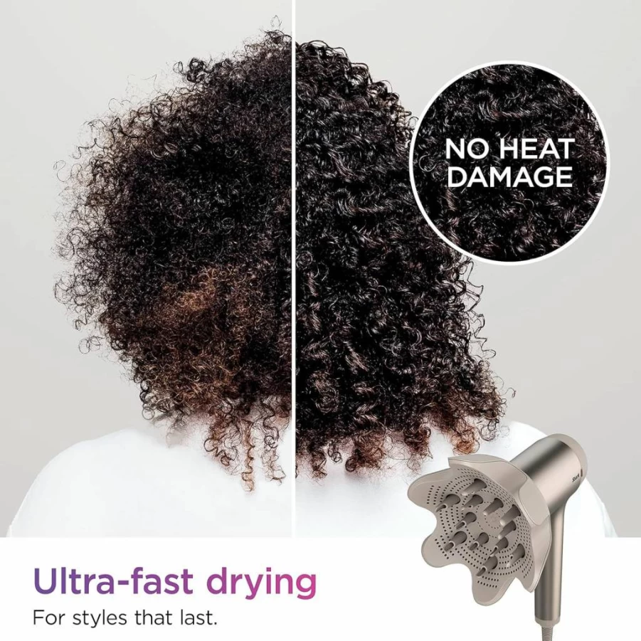 Shark HyperAir IQ Blow Dryer HD120BRN with 2-in-1 Concentrator, Styling Brush & Diffuser Attachments - Ionic Fast-Drying Hair Dryer for All Hair Types - No Heat Damage - Stone Finish