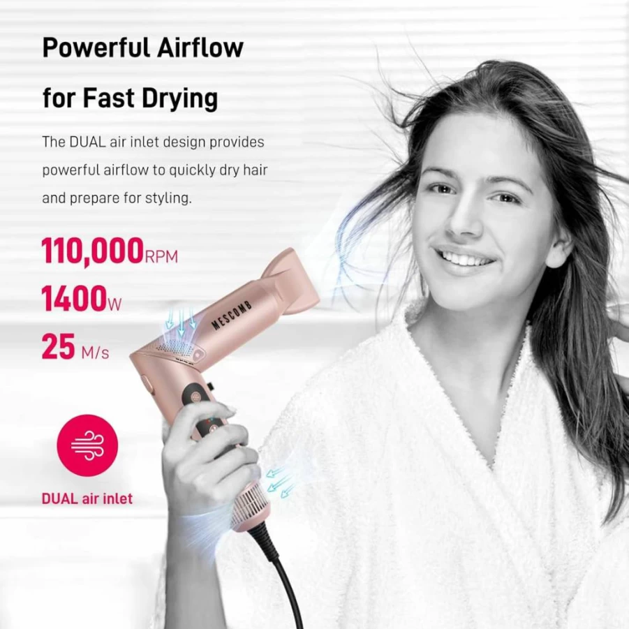 MESCOMB 360 Airflow Styler: 1-Inch 2-in-1 Curling Iron & Hair Straightener with Vented Cool Air, Long Curling Wand, Dual Voltage for Travel (Europe Compatible)