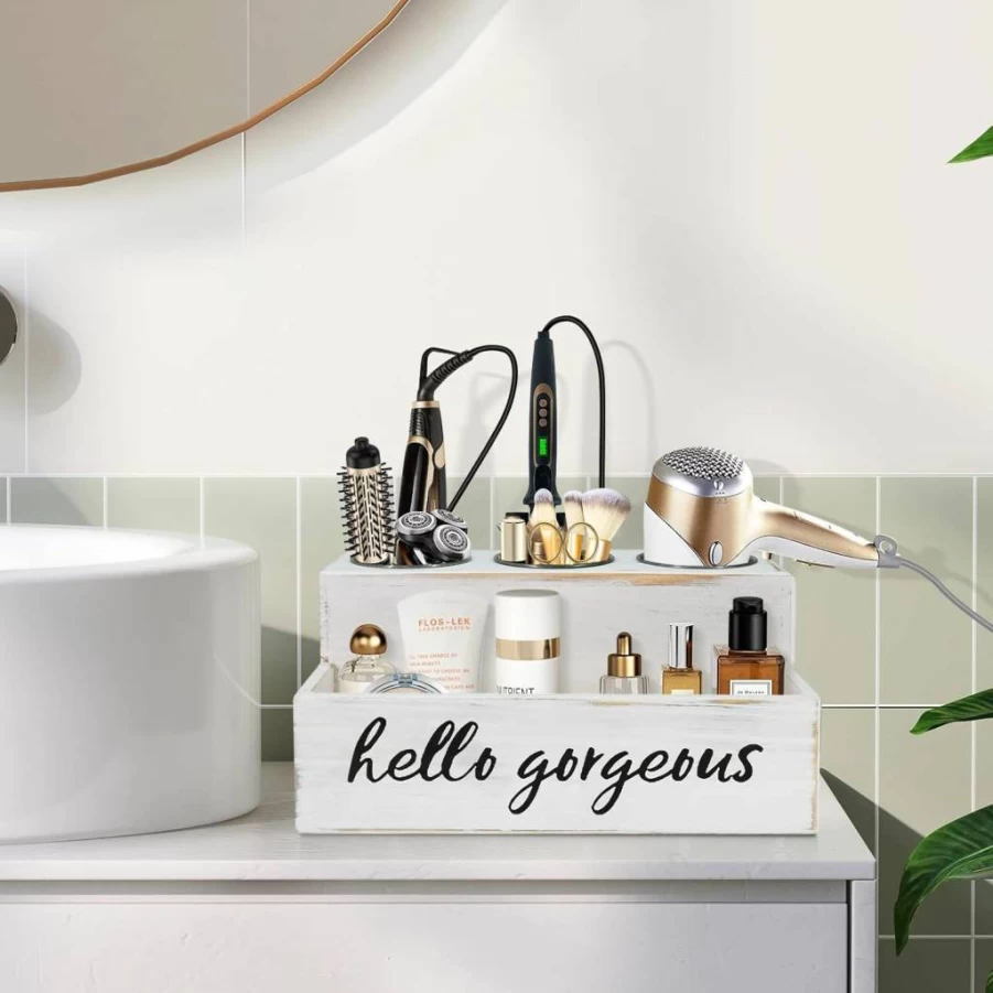Unistyle Countertop Hair Dryer Holder - Bathroom Vanity Organizer for Blow Dryer & Styling Tools Storage