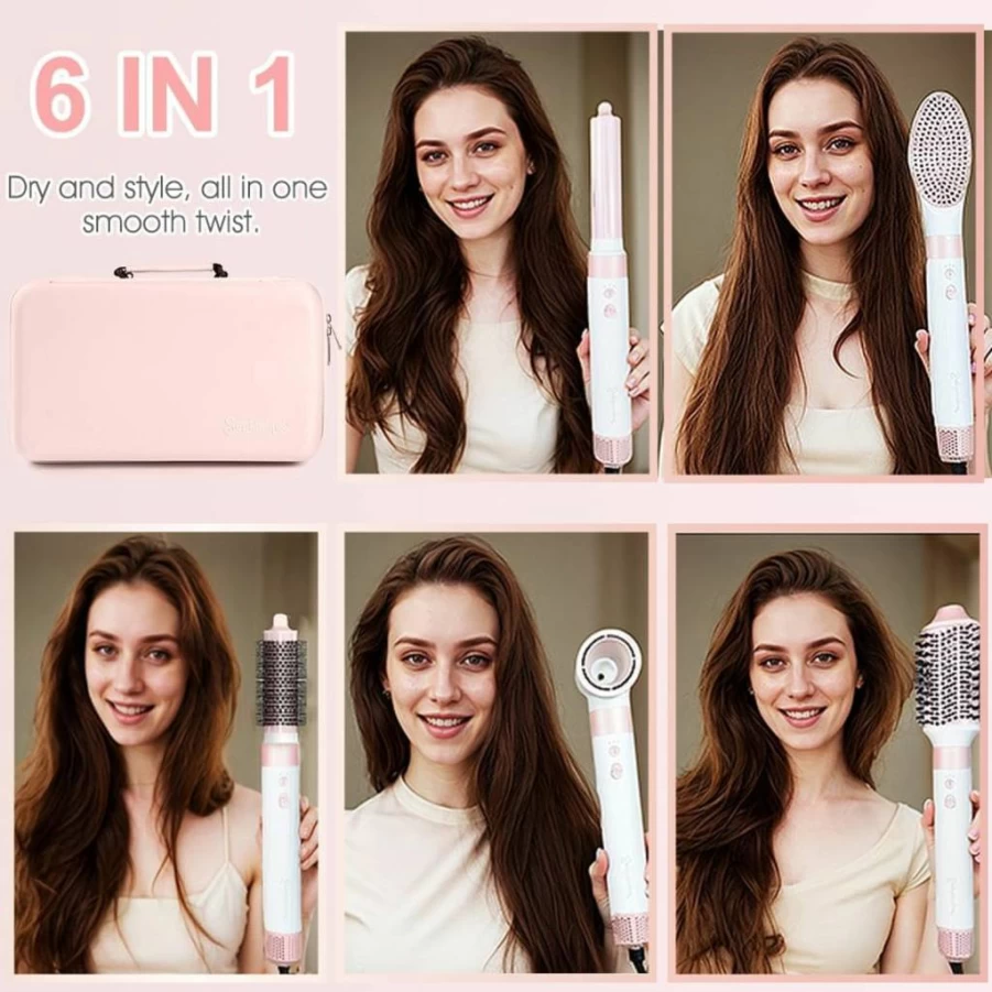 Sophinique 6-in-1 Hot Air Hair Styler & Blow Dryer Brush with Negative Ion Technology, Curling Wand, Straightener & Volumizer, Includes Travel Bag - Ideal Gift for Women