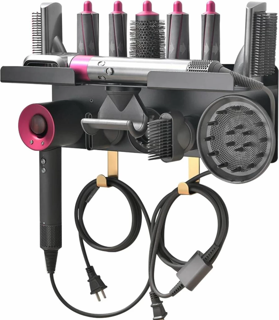Affogato Wall Mount Organizer for Dyson Airwrap & Supersonic Hair Dryer - Storage Rack with Hooks for Attachments, Nozzles, Barrels & Brushes