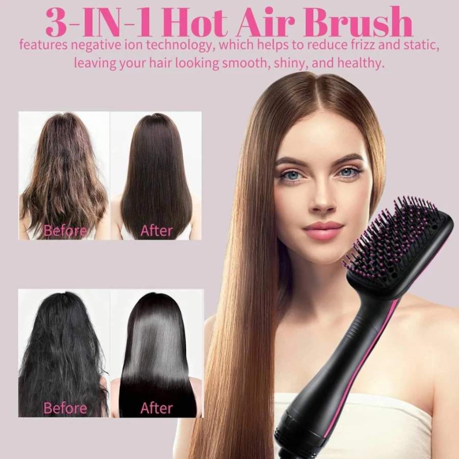 Sonalux 3-in-1 Hair Dryer Brush with Negative Ion Technology for Straightening, Drying & Smoothing – Hot Air Styling Tool