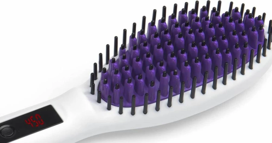 InStyler Straight Up Professional Ceramic Heated Styling Brush with Digital Temperature Display & 65 Ceramic Plates for Hair Straightening