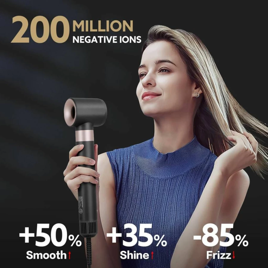 Webeauty Auto Wrap Curling Wand & Hair Dryer Set: 1.25 Inch Ceramic Ionic Curling Iron with Long Barrel for Fast Styling, Waves & Hot Air Drying