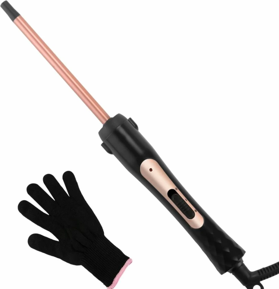 LXMtou 3/8 Inch Skinny Curling Wand - Tourmaline Ceramic Barrel for Tight Curls, Adjustable Temperature 350°F-410°F, Clampless Styler for Short & Long Hair